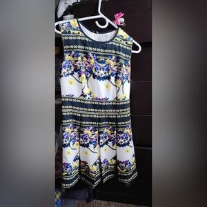 Forever 21 Floral A-Line Skirt - Black, Yellow, Blue